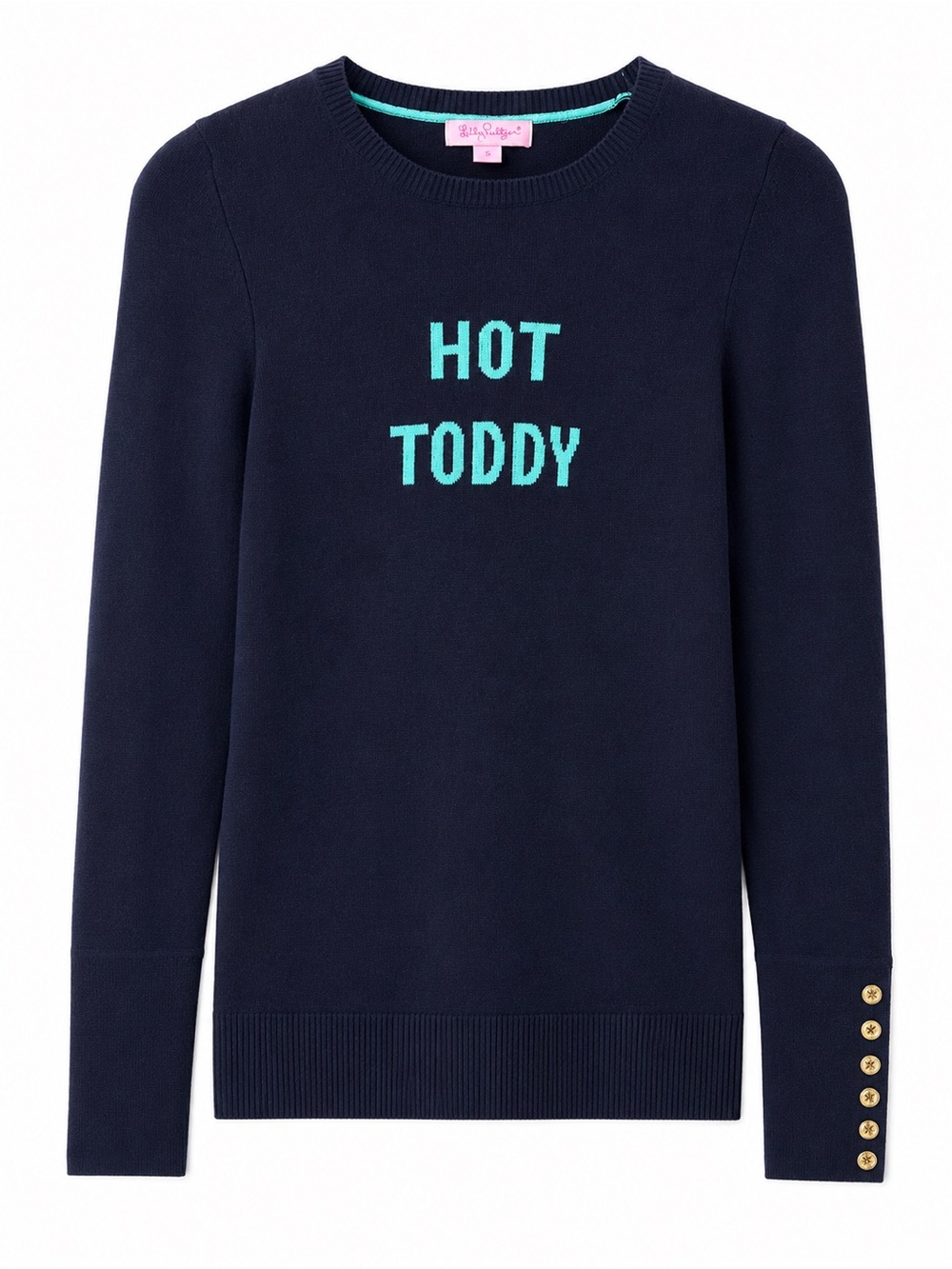Lilly Pulitzer Hot Toddy Charter Sweater Navy Blue Aqua Wool Blend Size Small